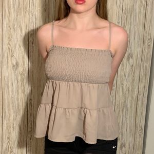 Tan Ruffle Hem Tank Top